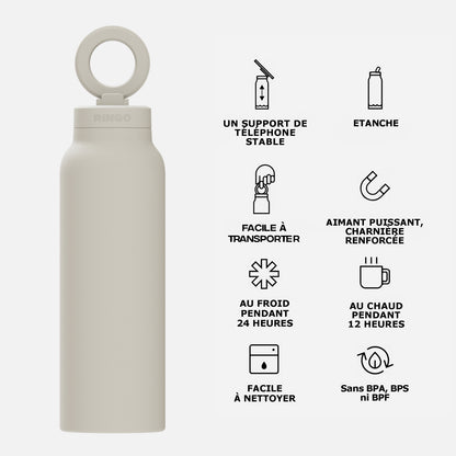 Bouteille MagSafe Ringo Pro beige 710 ml avec téléphone fixé